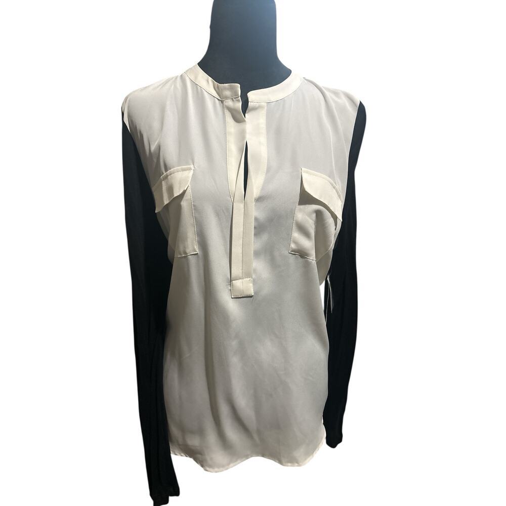 Bar III Black and Ivory Sheer Long Sleeve Blouse, Size XL-NWT‎